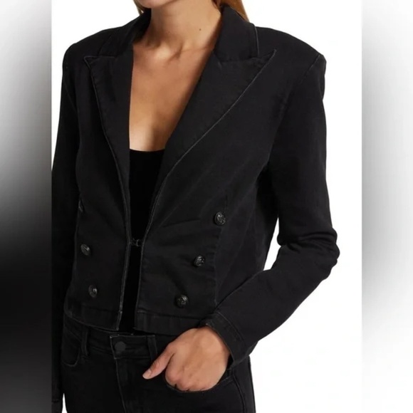 L'AGENCE Dolly Cropped Denim Blazer Black Size S - Picture 1 of 14